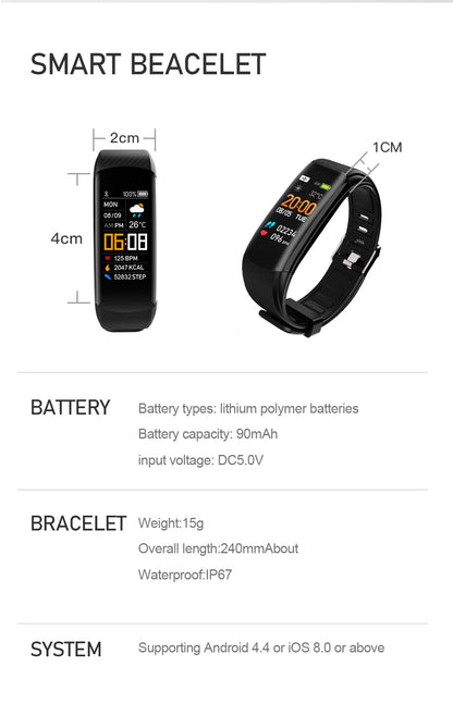 C5S Color Screen Sports Pedometer Smart Bracelet Heart Rate Blood Oxygen Health Monitoring Silicone